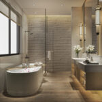 3d rendering modern bathroom with luxury tile decor