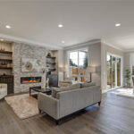 Chic living room interior in gray colors
