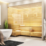 Luxurious bathroom with sauna in a modern home